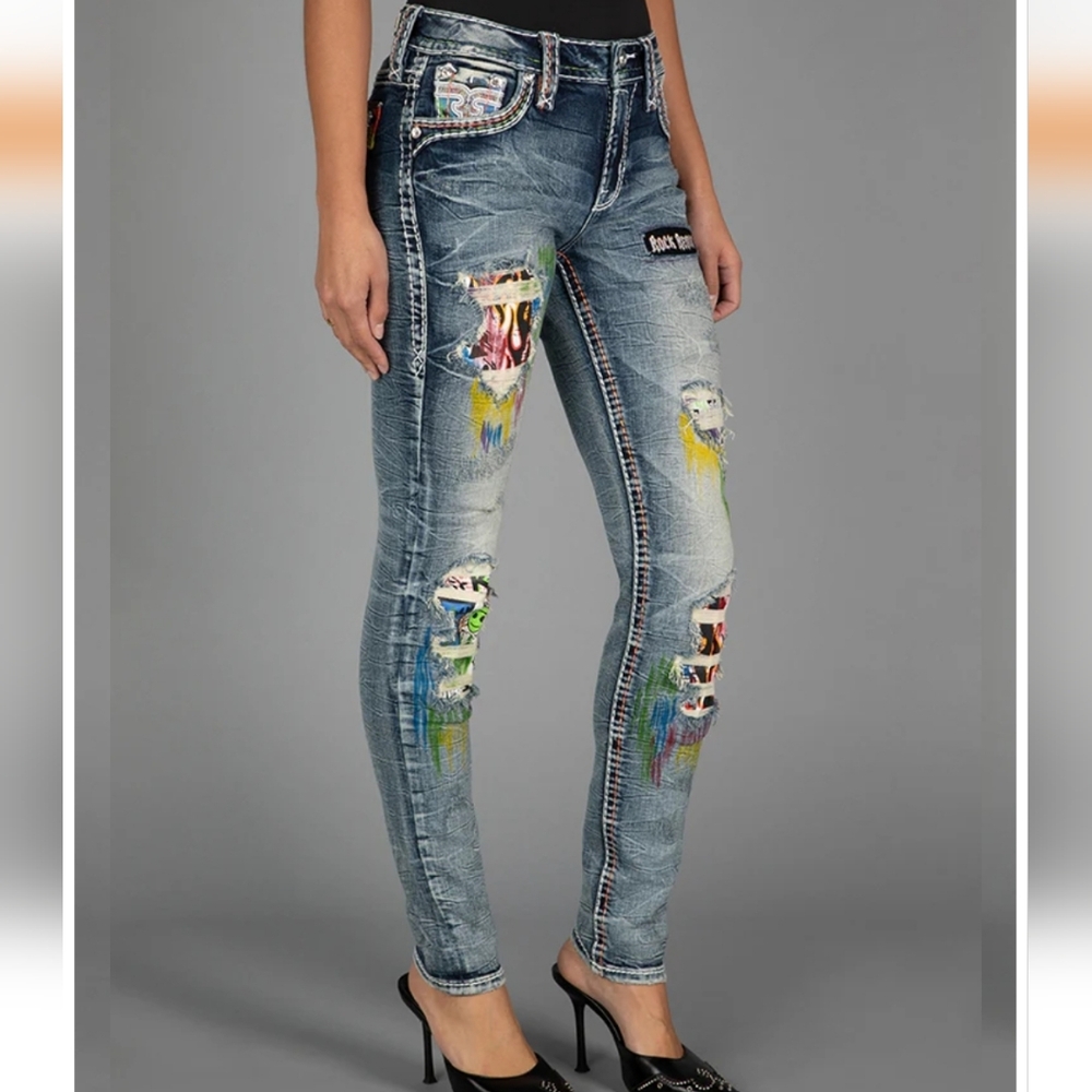 🤘NeW🥰 ROCK REVIVAL HARLOW LIMITED EDITION EMBROIDERED SKINNY JEANS 29 - Picture 5 of 16